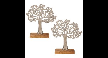 Out of the blue Levensboom - 2x - aluminium - houten voet - 27 cm