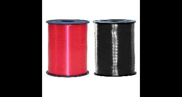 Pakket van 2 rollen lint zwart en rood 500 meter x 5 milimeter breed