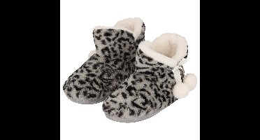 Pantoffels/sloffen luipaard print - dames - lichtgrijs - maat 39-40 - dieren sloffen - hoog