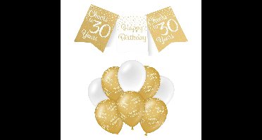 Paperdreams Luxe 30 jaar feestversiering set - Ballonnen & vlaggenlijnen - wit/goud