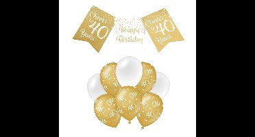 Paperdreams Luxe 40 jaar feestversiering set - Ballonnen & vlaggenlijnen - wit/goud