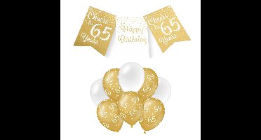 Paperdreams Luxe 65 jaar feestversiering set - Ballonnen & vlaggenlijnen - wit/goud