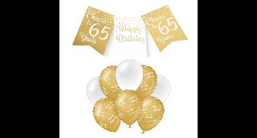 Paperdreams Luxe 65 jaar feestversiering set - Ballonnen & vlaggenlijnen - wit/goud