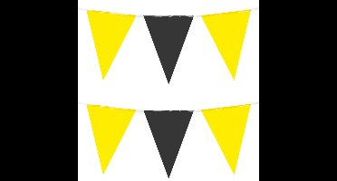 Party Vlaggenlijn - 2x - geel/zwart - 10 m - 15 vlaggetjes - binnen/buiten - kunststof
