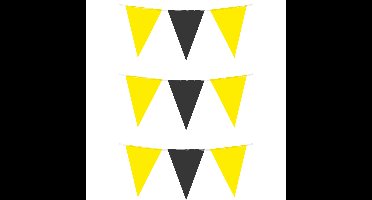 Party Vlaggenlijn - 3x - geel/zwart - 10 m - 15 vlaggetjes - binnen/buiten - kunststof