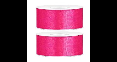 Partydeco Cadeaulint - 2x - roze - 2,5 cm x 25 meter - satijn - sierlint - inpakken - decoratie
