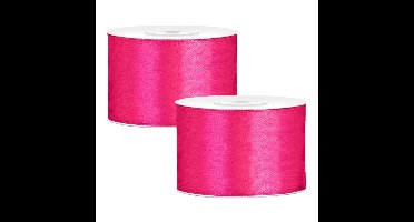 Partydeco Cadeaulint - 2x - roze - 5 cm x 25 meter - satijn - sierlint - inpakken - decoratie