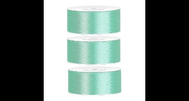 Partydeco Cadeaulint - 3x - mintgroen - 2,5 cm x 25 meter - satijn - sierlint - inpakken - decoratie