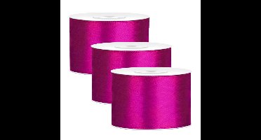 Partydeco Cadeaulint - 3x - roze - 5 cm x 25 meter - satijn - sierlint - inpakken - decoratie