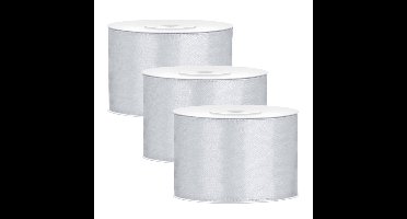 Partydeco Cadeaulint - 3x - zilver - 5 cm x 25 meter - satijn - sierlint - inpakken - decoratie