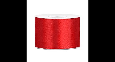 Partydeco Cadeaulint - rood - 5 cm x 25 meter - satijn - sierlint - inpakken - decoratie