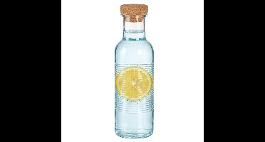 Pasabahce Waterfles met kurken dop -1070 ml - ribbel glas - D8 x H29 cm - drink flessen