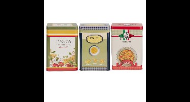 Pasta / spaghetti bewaarblik Nostagia - 3 stuks - metaal - Italiaans - 13 x 9 x 18 cm