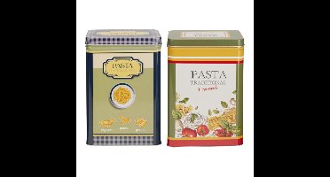 Pasta / spaghetti bewaarblik Nostagia set - groen - metaal - Italiaans - 13 x 9 x 18 cm