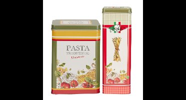 Pasta / spaghetti bewaarblik Nostagia set - groen - metaal - Italiaans - voorraadblik