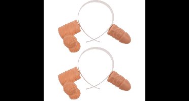 Penis diadeem - 2x - piemel hoofdband - kunststof - naturel kleur - vrijgezellenfeest