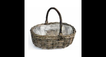 Picknickmand - bruin - 46 x 39 x 18 cm - rotan - gevlochten riet - hengselmand
