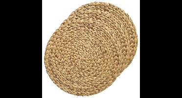 Placemats - 6x - gevlochten - 35 cm - rond - naturel - bohemian style