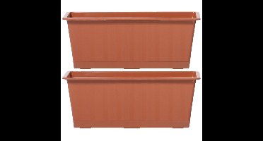 Plantenbak/bloembak/balkonbak Agro - 2x - terracotta - kunststof - 50 x 18 x 14 cm