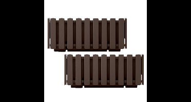 Plantenbak/bloembak Fence look - 2x - kunststof - houtbruin - 38 x 18 x 16 cm