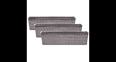 Plantenbak/bloembak Ratolla - 3x - 60 x 17 x 15 cm - kunststof - taupe - met opvangschaal