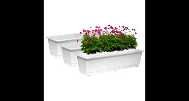 Plantenbak/bloembak - Set van 3x stuks - wit - rechthoekig - 60 x 17,5 x 14,5 cm