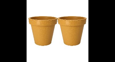 Plantenpot/bloempot - 2x - Tuin buiten - kunststof - okergeel - D20 cm