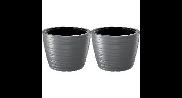 Plantenpot/bloempot Amazing - 2x - buiten/binnen - kunststof - steengrijs - D47 x H35 cm