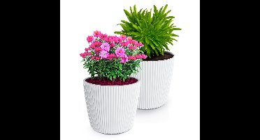 Plantenpot/bloempot Buckingham - 2x - buiten/binnen - kunststof - ivoor wit - D19 x H17 cm