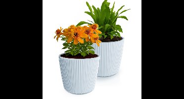 Plantenpot/bloempot Buckingham - 2x - buiten/binnen - kunststof - lichtgrijs - D14 x H13 cm
