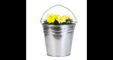 Plantenpot/bloempot emmer voor buiten - zink - zilver - D26 x H25 cm