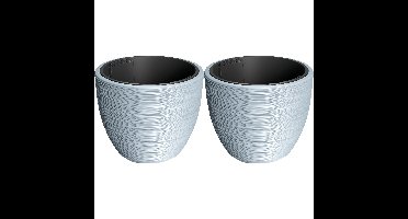 Plantenpot/bloempot Furu Stripes - 2x - buiten/binnen - kunststof - lichtgrijs - D40 x H40 cm