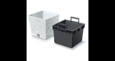 Plantenpot/bloempot Furu Stripes - voor buiten - kunststof - wit - vierkant - D24 x H23.5 cm