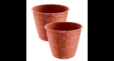 Plantenpot/bloempot paintstripe - 2x - kunststof - rood - 15 x 12 cm - stijlvol