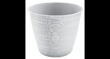 Plantenpot/bloempot Paintstripe - kunststof - wit - 17 x 20 cm - stijlvol - binnen/buiten