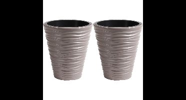 Plantenpot/bloempot Sand Dunes - 2x - buiten/binnen - kunststof - beige - D39 x H43 cm