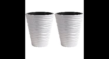 Plantenpot/bloempot Sand Dunes - 2x - buiten/binnen - kunststof - wit - D35 x H38 cm