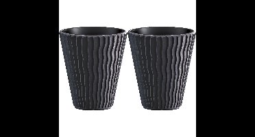 Plantenpot/bloempot Sand Waves - 2x - buiten/binnen - kunststof - antraciet - D39 x H43 cm