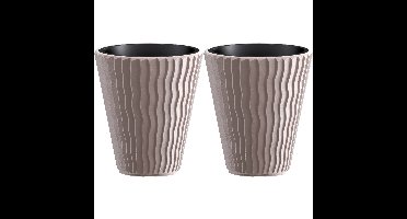 Plantenpot/bloempot Sand Waves - 2x - buiten/binnen - kunststof - beige - D39 x H43 cm