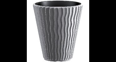 Plantenpot/bloempot Sand Waves - buiten/binnen - kunststof - steengrijs - D39 x H43 cm