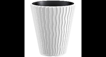 Plantenpot/bloempot Sand Waves - buiten/binnen - kunststof - wit - D35 x H38 cm