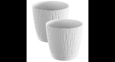Plantenpot/bloempot Waves - 2x stuks - kunststof - wit - D13 x H12 cm - binnen/buiten