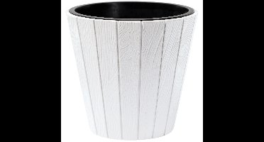 Plantenpot/bloempot Wood Style - buiten/binnen - kunststof - wit - D30 x H28 cm
