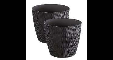 Plantenpot voor buiten - Set van 2x stuks - antraciet - kunststof - D22 x H19 cm - Stijlvol