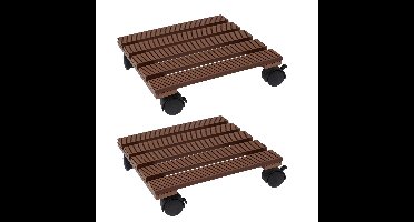 Plantentrolley - 2x - hout - bruin - vierkant - 29 x 29 cm - 100 kilo