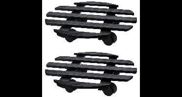 Plantentrolley - 2x - hout - donkergrijs - rond - D28 cm - 100 kilo