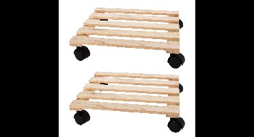 Plantentrolley - 2x - hout - naturel - vierkant - 28 x 28 cm - 100 kilo