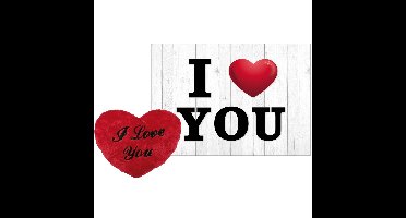Pluche knuffel kussen rood I Love You 35 cm met I Love You wenskaart