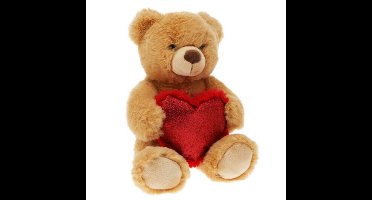 Pluche knuffelbeer/teddybeer met hartje - licht bruin - 26 cm