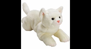 Pluche knuffeldier poes/kat - wit - liggend - 33 cm - huisdier knuffel